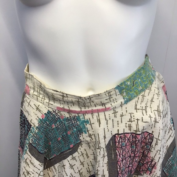 Multicolor Patterned antique barkcloth circle skirt Tiny sz handmade rare fabric - Picture 4 of 6